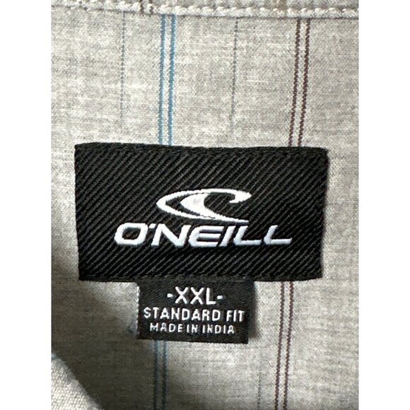 O’Neill Shirt Gray Multi Color Stripes Button Up Short Sleeve Cotton Size XXL - Picture 4 of 5